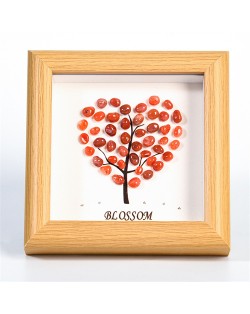 Natural Healing Crystal Energy Stones South Red Agate Heart Shape Tree Photo Frame Tabletop Decoration