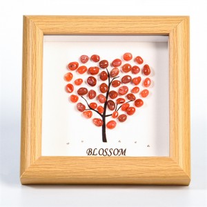 Natural Healing Crystal Energy Stones South Red Agate Heart Shape Tree Photo Frame Tabletop Decoration