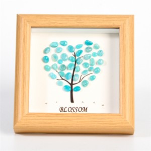 Natural Healing Crystal Energy Stones Amazonite Heart Shape Tree Photo Frame Tabletop Decoration