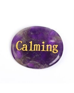 1 Piece Purple Natural Healing Crystal Energy Stone Amethyst Oval Shape Letters Worry Stone