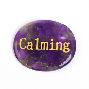 1 Piece Purple Natural Healing Crystal Energy Stone Amethyst Oval Shape Letters Worry Stone