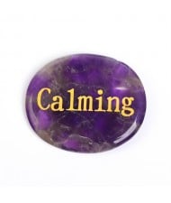1 Piece Purple Natural Healing Crystal Energy Stone Amethyst Oval Shape Letters Worry Stone