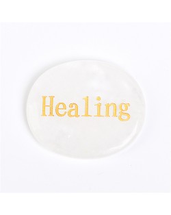 1 Piece White Natural Healing Crystal Energy Stone Oval Shape Letters Worry Stone