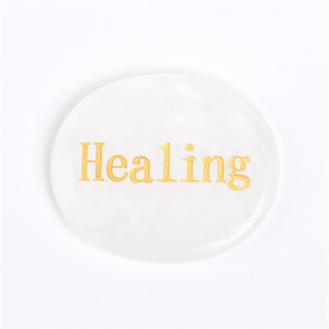 1 Piece White Natural Healing Crystal Energy Stone Oval Shape Letters Worry Stone