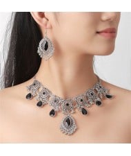Graceful Glass Inlaid Middle East Royal Fashion Wholesale Necklace and Dangle Earrings Jewelry Set - Black