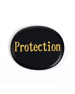 Black Natural Healing Crystal Energy Stone Obsidian Oval Shape Letters Worry Stone