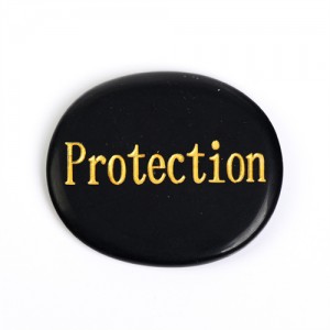 Black Natural Healing Crystal Energy Stone Obsidian Oval Shape Letters Worry Stone
