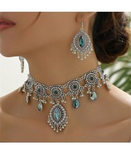 Graceful Glass Inlaid Middle East Royal Fashion Wholesale Necklace and Dangle Earrings Jewelry Set - Green