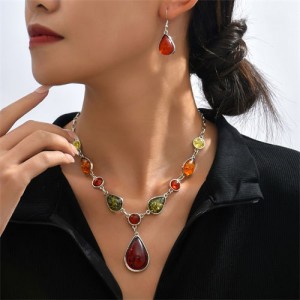 Colorful Fashion Waterdrop Design Wholesale Necklace and Dangle Earrings Wholesale Jewelry Set
