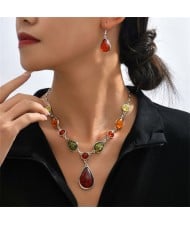 Colorful Fashion Waterdrop Design Wholesale Necklace and Dangle Earrings Wholesale Jewelry Set