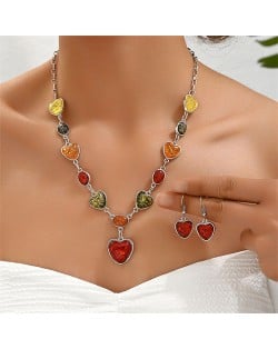 Colorful Fashion Resin Hearts Design Wholesale Necklace and Dangle Earrings Wholesale Jewelry Set