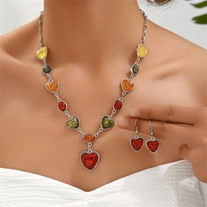 Colorful Fashion Resin Hearts Design Wholesale Necklace and Dangle Earrings Wholesale Jewelry Set