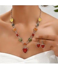 Colorful Fashion Resin Hearts Design Wholesale Necklace and Dangle Earrings Wholesale Jewelry Set