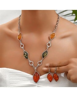 Colorful Fashion Resin Leaves Design Wholesale Necklace and Dangle Earrings Wholesale Jewelry Set