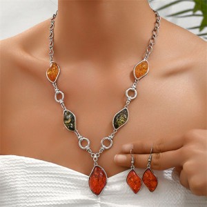 Colorful Fashion Resin Leaves Design Wholesale Necklace and Dangle Earrings Wholesale Jewelry Set