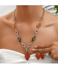 Colorful Fashion Resin Leaves Design Wholesale Necklace and Dangle Earrings Wholesale Jewelry Set