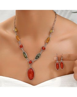 Colorful Fashion Oval Elegant Design Wholesale Necklace and Dangle Earrings Wholesale Jewelry Set