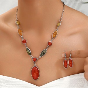 Colorful Fashion Oval Elegant Design Wholesale Necklace and Dangle Earrings Wholesale Jewelry Set