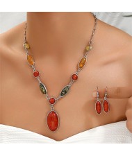 Colorful Fashion Oval Elegant Design Wholesale Necklace and Dangle Earrings Wholesale Jewelry Set