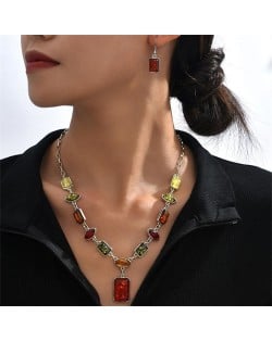 Colorful Fashion Rectangular Elegant Design Wholesale Necklace and Dangle Earrings Wholesale Jewelry Set