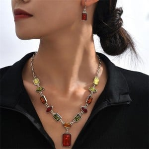 Colorful Fashion Rectangular Elegant Design Wholesale Necklace and Dangle Earrings Wholesale Jewelry Set