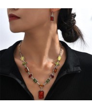 Colorful Fashion Rectangular Elegant Design Wholesale Necklace and Dangle Earrings Wholesale Jewelry Set