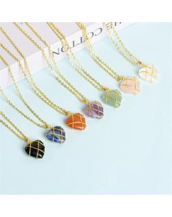 (7 Colors Available) 1 Piece Natural Healing Crystal Energy Stone Wholesale Peach Heart Pendant Women Necklace