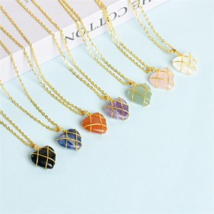 (7 Colors Available) 1 Piece Natural Healing Crystal Energy Stone Wholesale Peach Heart Pendant Women Necklace