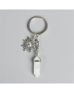 White Crystal Pillar Energy Stone Sun Design Car Pendant Key Chain Wholesale Healing Crystal Bag Charm