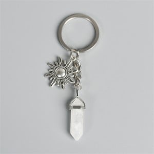 White Crystal Pillar Energy Stone Sun Design Car Pendant Key Chain Wholesale Healing Crystal Bag Charm