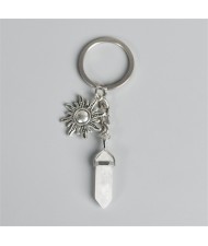 White Crystal Pillar Energy Stone Sun Design Car Pendant Key Chain Wholesale Healing Crystal Bag Charm