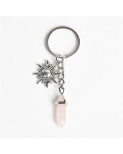 Pink Crystal Pillar Energy Stone Sun Design Car Pendant Key Chain Wholesale Healing Crystal Bag Charm