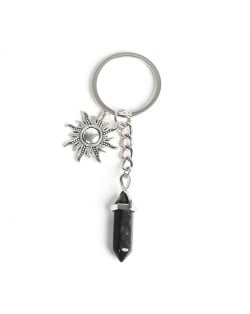 Obsidian Black Crystal Pillar Energy Stone Sun Design Car Pendant Key Chain Wholesale Healing Crystal Bag Charm