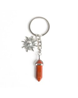 Red Tourmaline Pillar Energy Stone Sun Design Car Pendant Key Chain Wholesale Healing Crystal Bag Charm