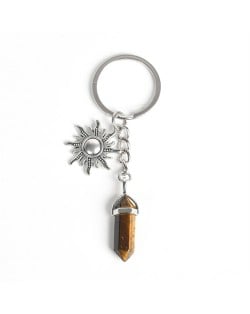 Tiger-eye Pillar Energy Stone Sun Design Car Pendant Key Chain Wholesale Healing Crystal Bag Charm