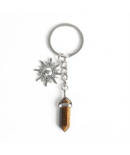 Tiger-eye Pillar Energy Stone Sun Design Car Pendant Key Chain Wholesale Healing Crystal Bag Charm