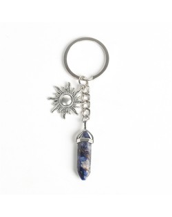 Blue-veins Stone Pillar Energy Stone Sun Design Car Pendant Key Chain Wholesale Healing Crystal Bag Charm