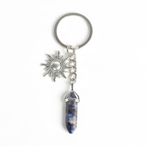 Blue-veins Stone Pillar Energy Stone Sun Design Car Pendant Key Chain Wholesale Healing Crystal Bag Charm