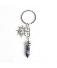 Blue-veins Stone Pillar Energy Stone Sun Design Car Pendant Key Chain Wholesale Healing Crystal Bag Charm