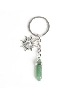 Green Aventurine Pillar Energy Stone Sun Design Car Pendant Key Chain Wholesale Healing Crystal Bag Charm