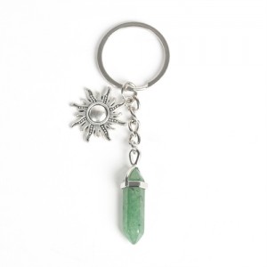 Green Aventurine Pillar Energy Stone Sun Design Car Pendant Key Chain Wholesale Healing Crystal Bag Charm