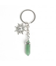 Green Aventurine Pillar Energy Stone Sun Design Car Pendant Key Chain Wholesale Healing Crystal Bag Charm