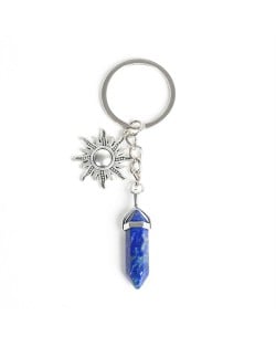 Lapis Lazuli Pillar Energy Stone Sun Design Car Pendant Key Chain Wholesale Healing Crystal Bag Charm