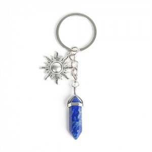 Lapis Lazuli Pillar Energy Stone Sun Design Car Pendant Key Chain Wholesale Healing Crystal Bag Charm