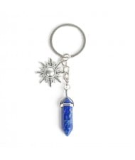 Lapis Lazuli Pillar Energy Stone Sun Design Car Pendant Key Chain Wholesale Healing Crystal Bag Charm