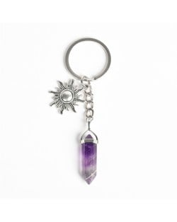 Amethyst Pillar Energy Stone Sun Design Car Pendant Key Chain Wholesale Purple Healing Crystal Bag Charm