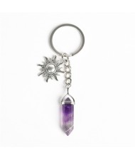 Amethyst Pillar Energy Stone Sun Design Car Pendant Key Chain Wholesale Purple Healing Crystal Bag Charm