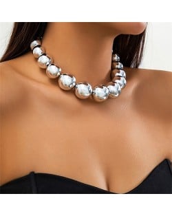 Punk Style Exaggerated Fashion Wholesale Big Beads Women Choker Necklace - Silver