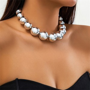Punk Style Exaggerated Fashion Wholesale Big Beads Women Choker Necklace - Silver