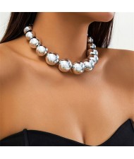 Punk Style Exaggerated Fashion Wholesale Big Beads Women Choker Necklace - Silver